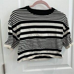 Primark Black and creamy white cropped Striped Top